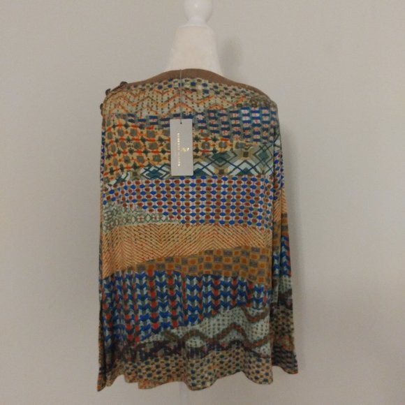 Roberta Scarpa Green Print Long Sleeve Shirt Misses Size 10 NWT - Picture 7 of 9